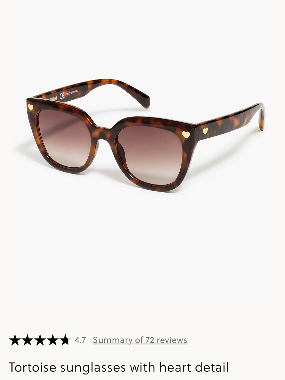 Brand New J. Crew Factory Tortoise Heart-Accent Sunglasses - Brown One Size